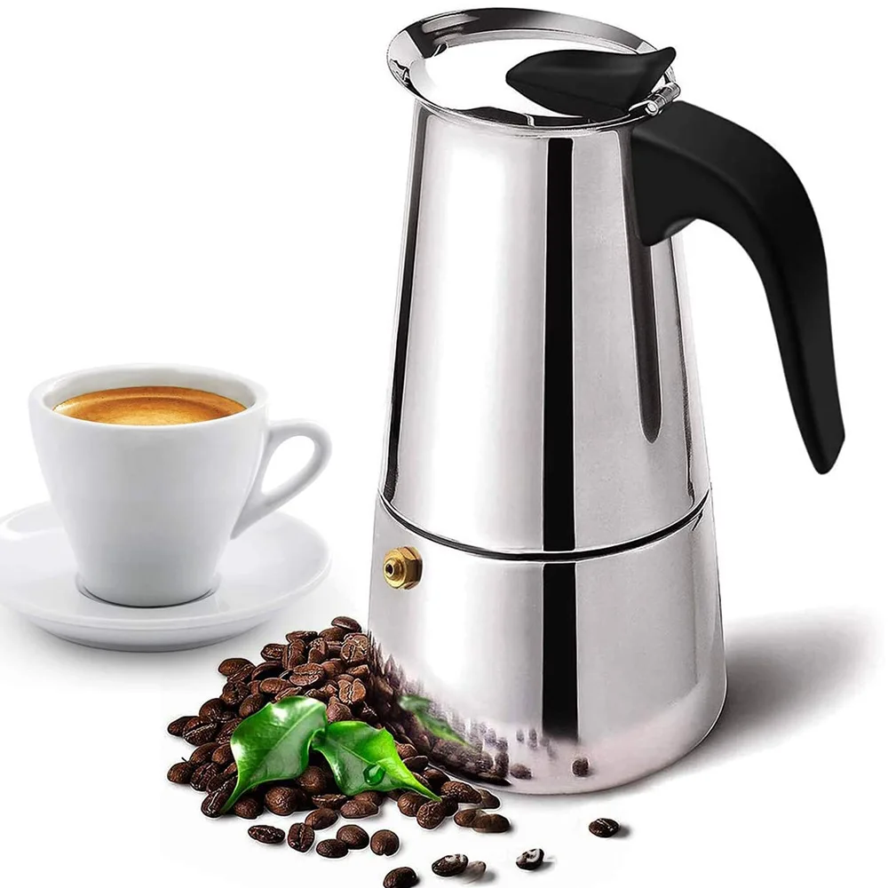 Moka Pot Stove - Premium-Moka-Kaffeemaschine aus Edelstahl, 2/4/6 Tassen, italienische